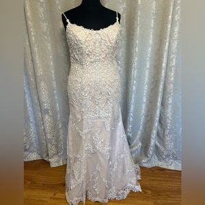 Lace and under sequin fit & flare wedding gown plus size